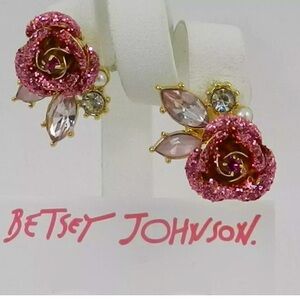 Betsey Johnson Gold Tone Glitter Roses Mismatched Earrings